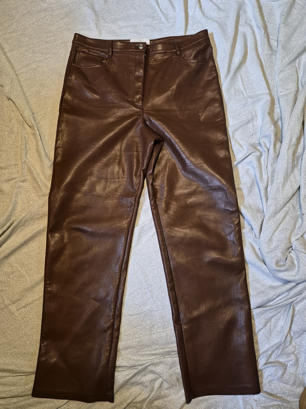 Wilfred Brown Faux Leather Straight-Leg Pants